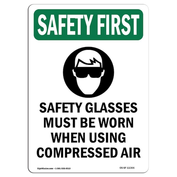 OSHA Sign, Glasses Must W/ Symbol, 24in X 18in Rigid Plastic, 18" W, 24" H, Portrait